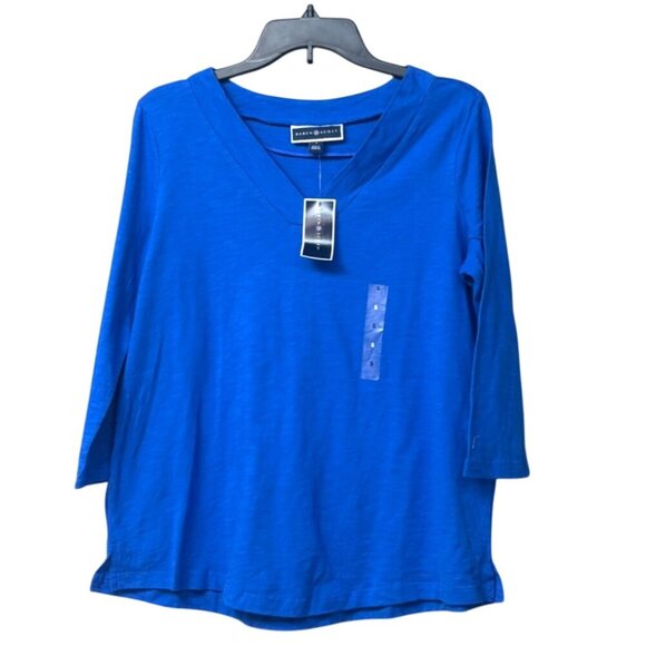Karen Scott V-Neck 3/4-Sleeve Cotton Top,  Vibrant Blue, Sz. S - Picture 8 of 9